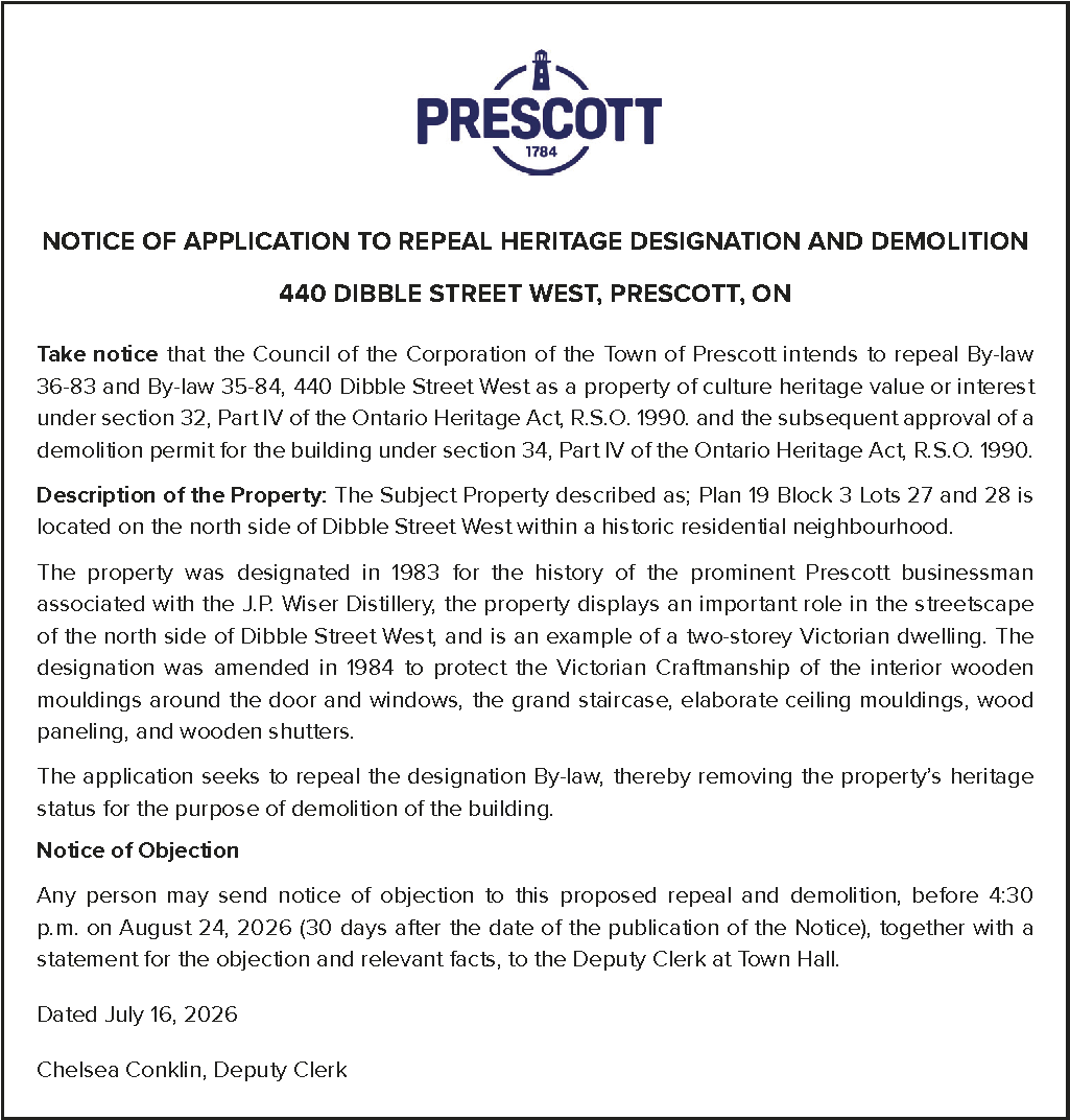 Notice of Intention to Repeal Heritage Designation for Demolision - 440 Dibble Street West 