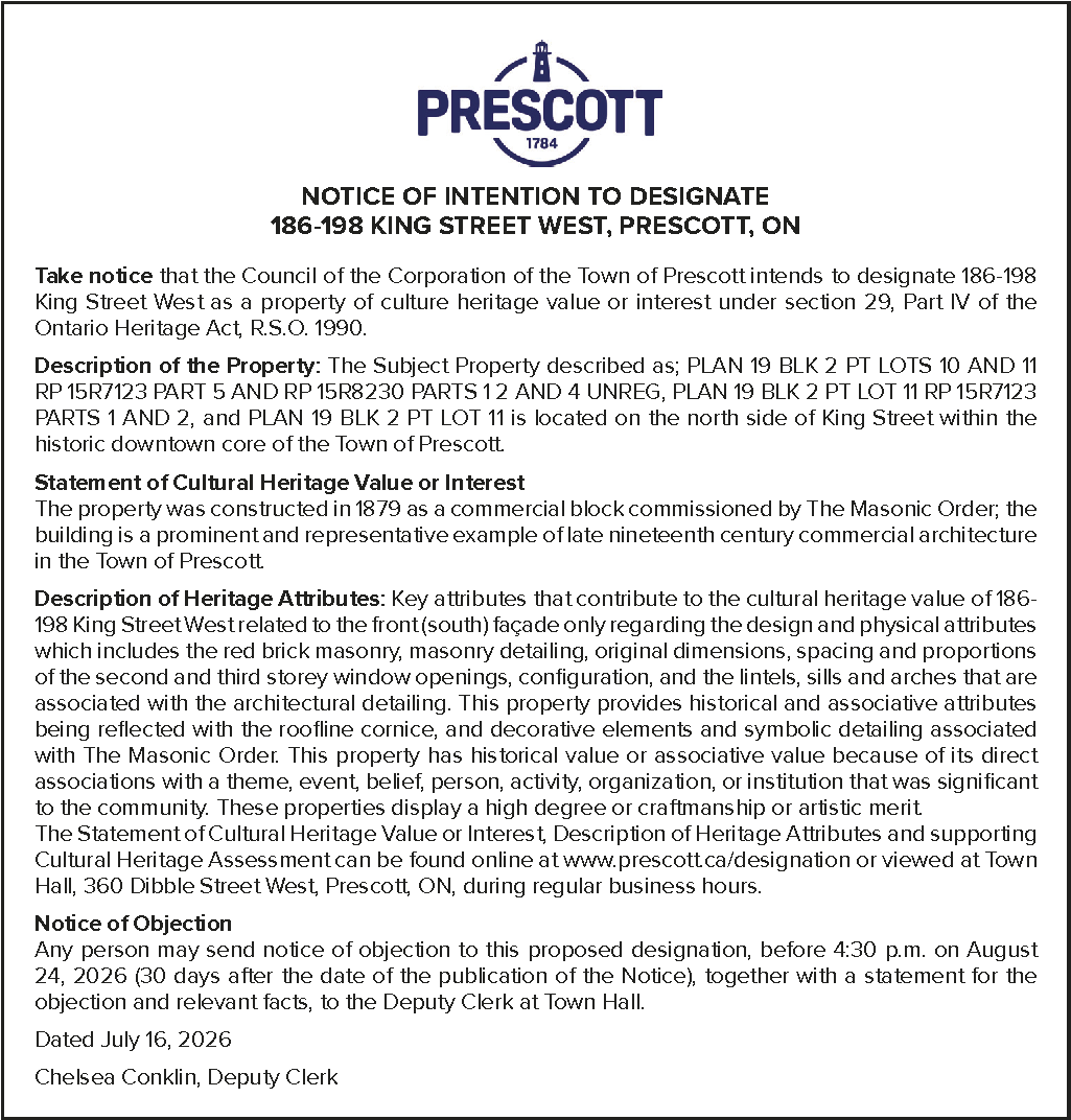 Notice of Intent to Designate Heritage Property - 186-198 King Street West 